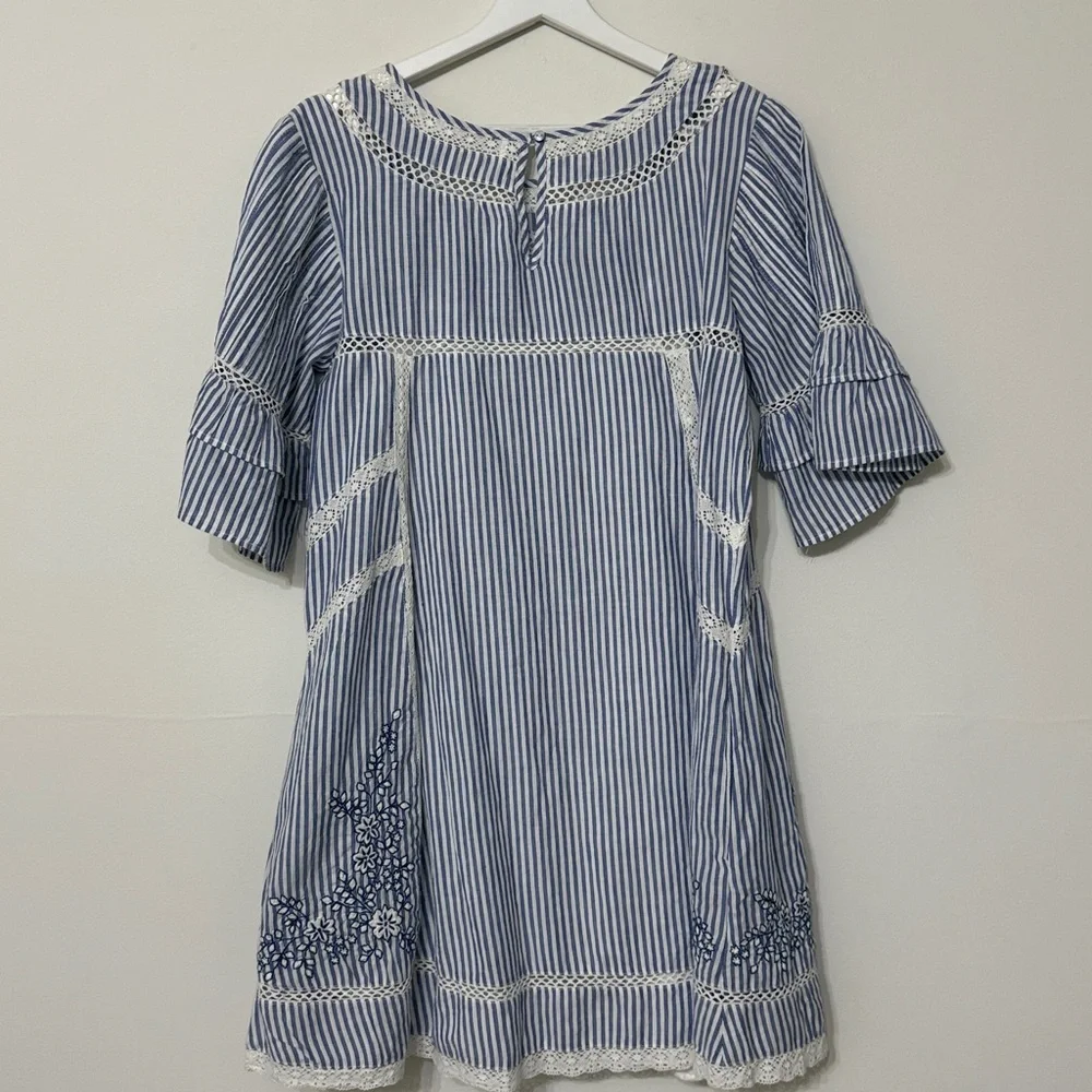 Free People Sunny‎ Days Trapeze Dress Blue White